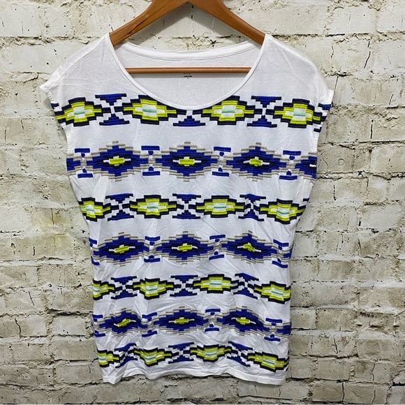 Crown & Ivy White Blue Green Aztec Embroidered Sleeveless Top - Picture 1 of 5